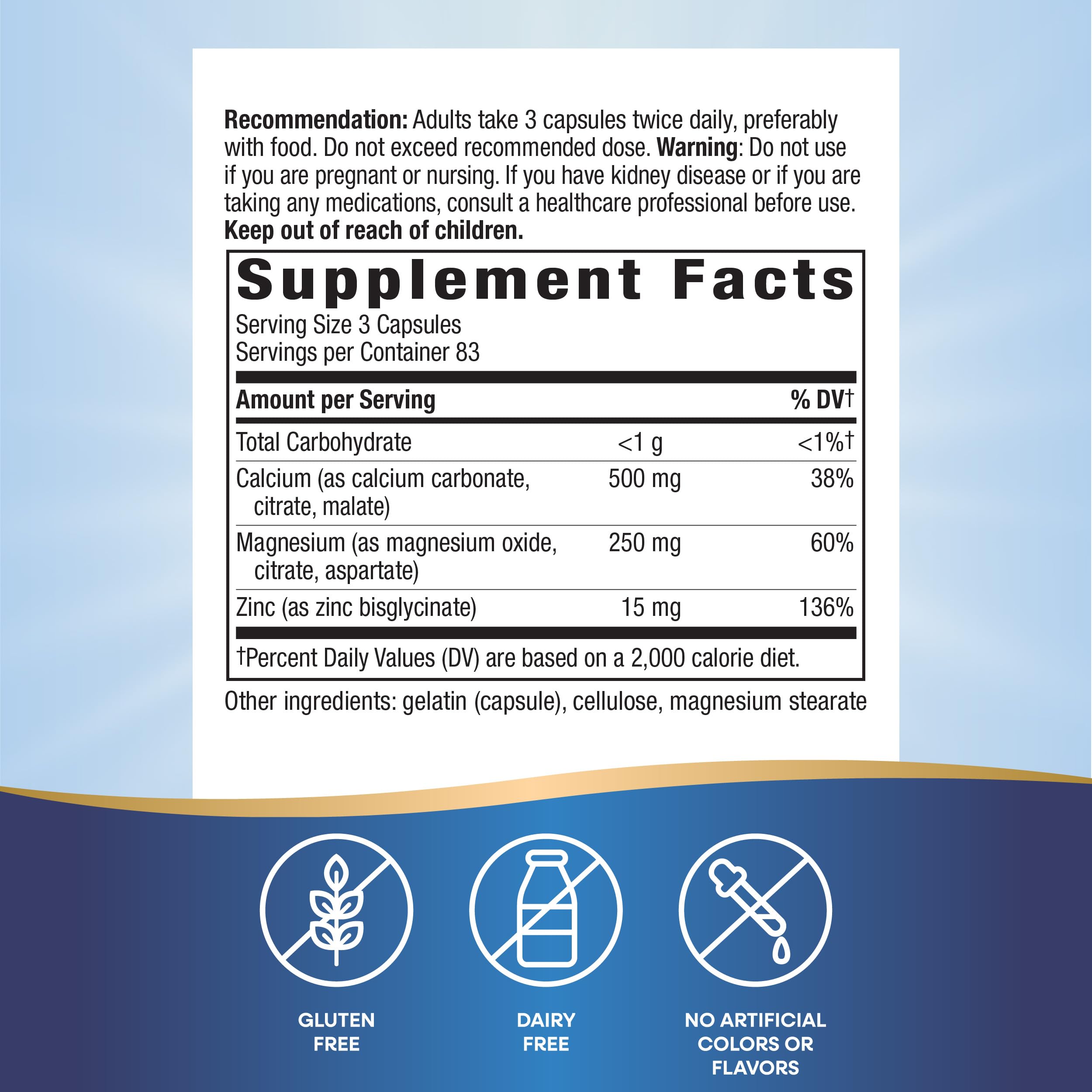 Back panel shows adult dosage directions and food guidance