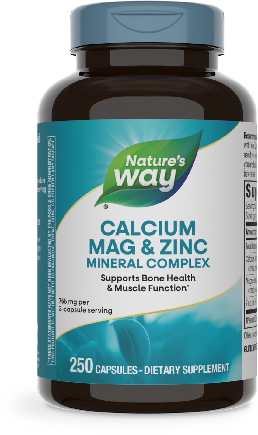 Nature's Way Calcium Magnesium Zinc bottle for bone health and muscle function