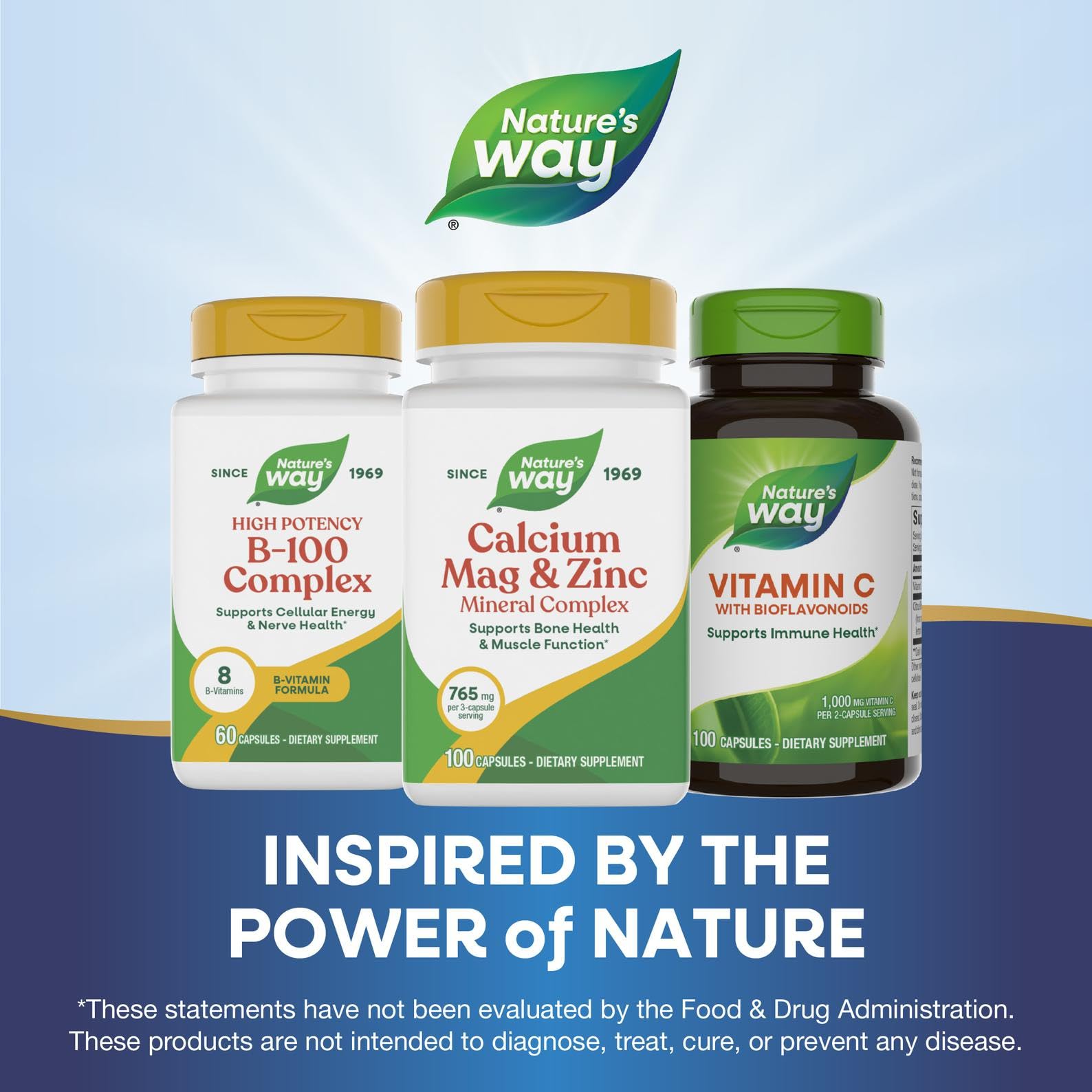 Nature's Way Calcium Magnesium Zinc daily-use capsules for consistent supplementation.