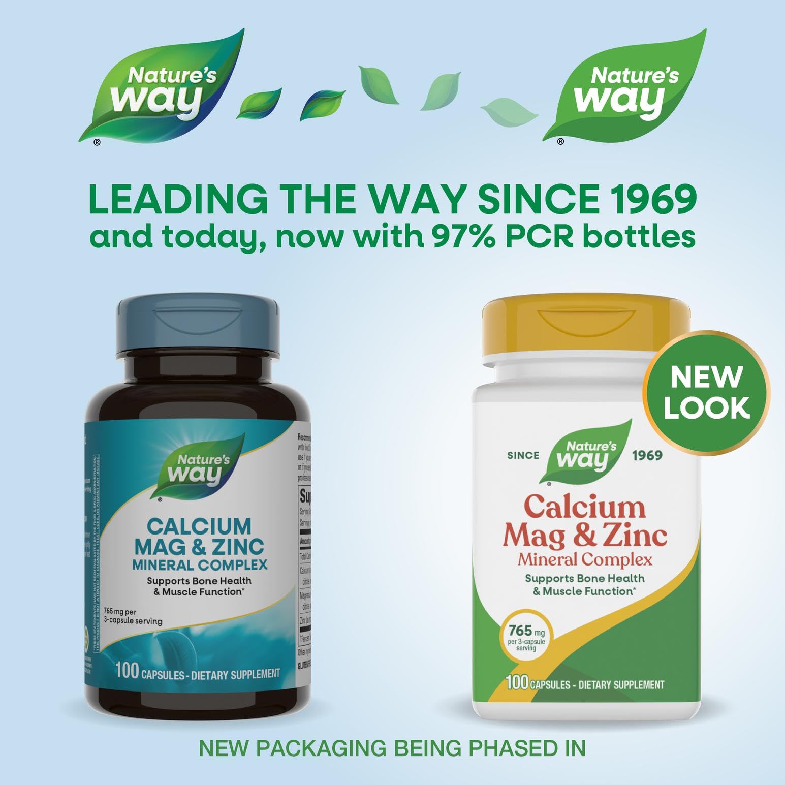 Nature's Way Calcium Magnesium Zinc label back shows gluten-free ingredients.