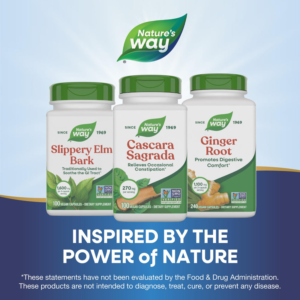 Nature's Way Cascara Sagrada packaging emphasizing natural wellness and vegan ingredients