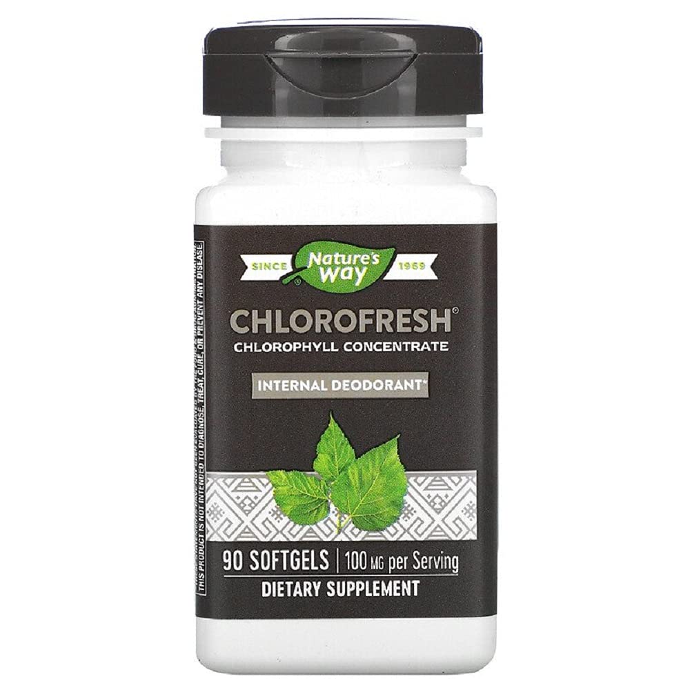 Nature's Way Chlorofresh softgels bottle front for internal deodorant support