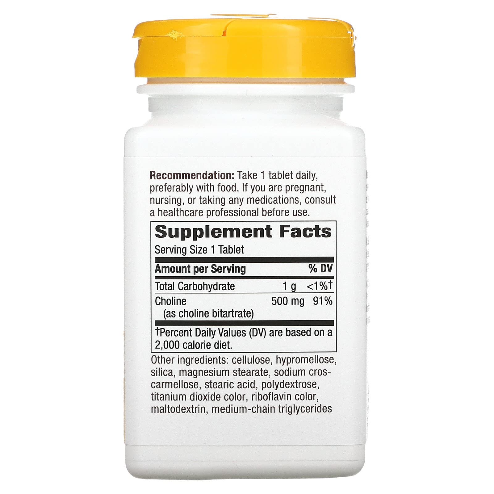 Nature's Way Choline 500mg tablet closeup highlights precise daily dose