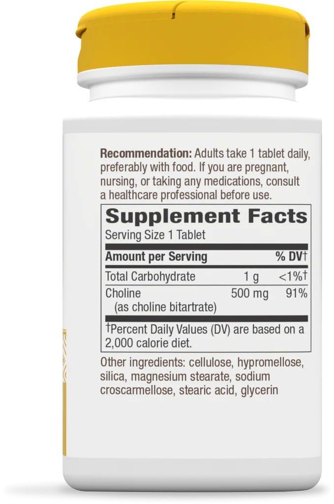 Nature's Way Choline label close-up helps verify ingredients for a hassle-free routine.
