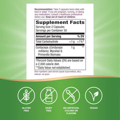 Nature's Way Cordyceps capsules on display highlighting vegan formula