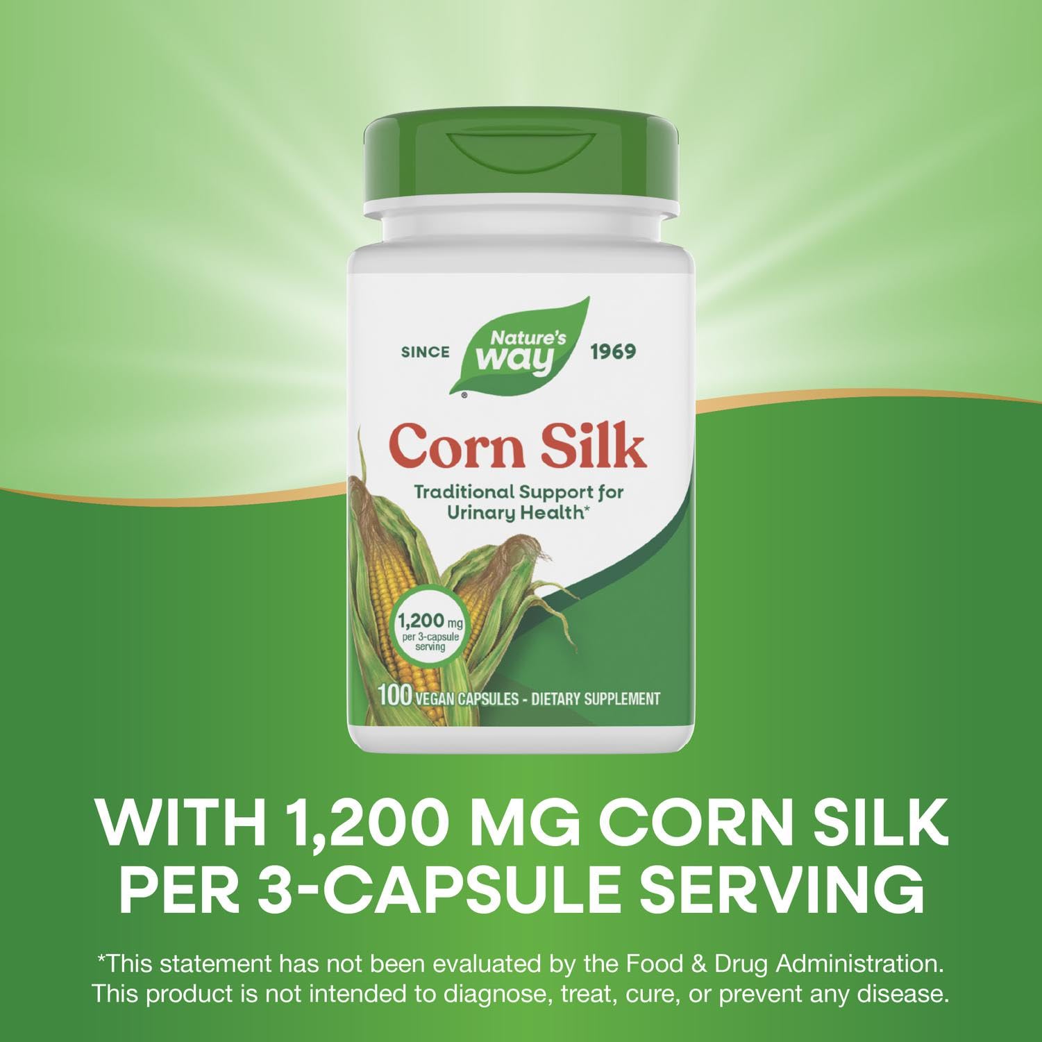 Detail shot of Nature's Way Corn Silk label highlighting ingredients