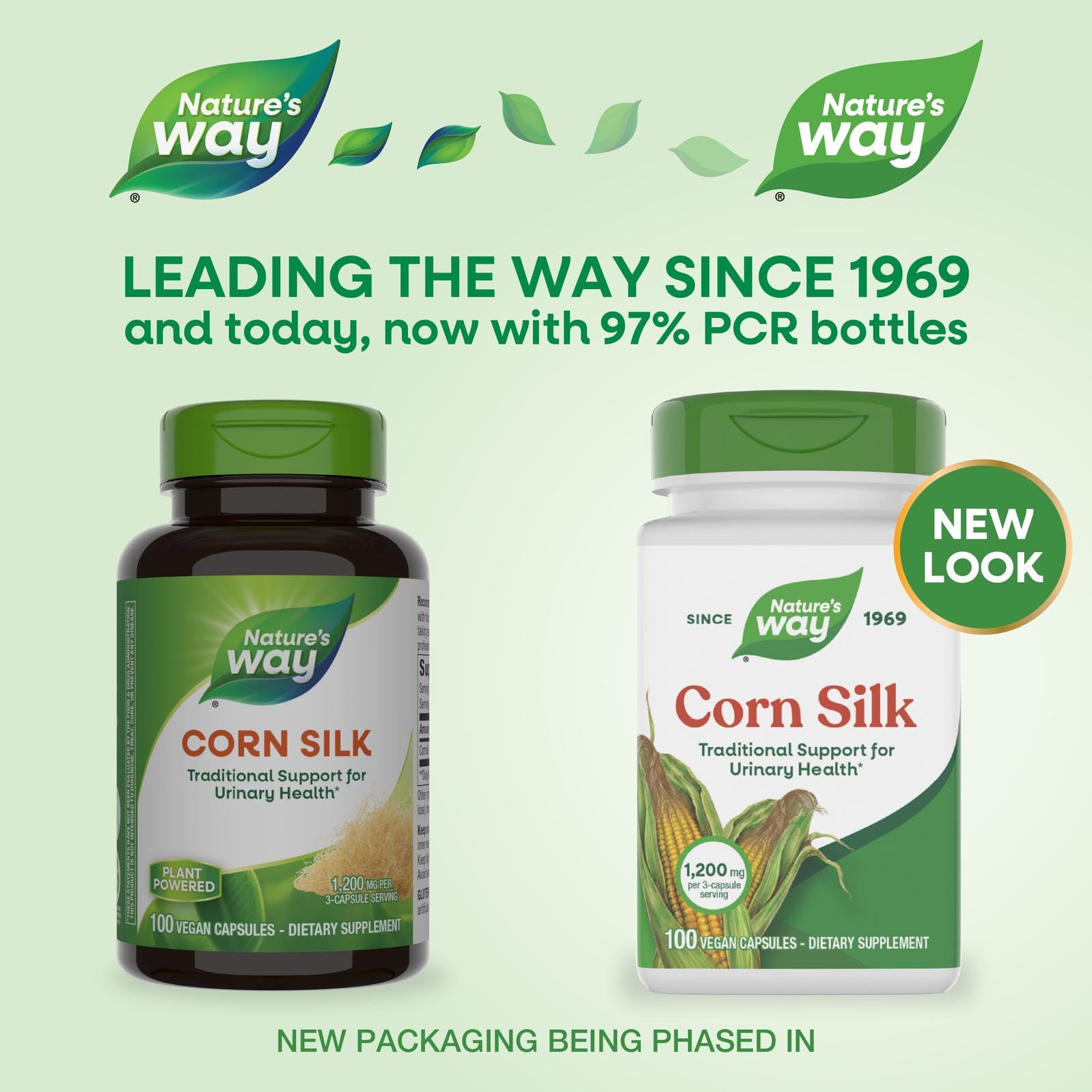 Nature's Way Corn Silk serving shows 3 capsules for 1,200 mg daily