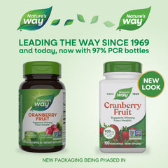 Close-up of Nature's Way Cranberry Capsules showing 930 mg per 2-capsule serving
