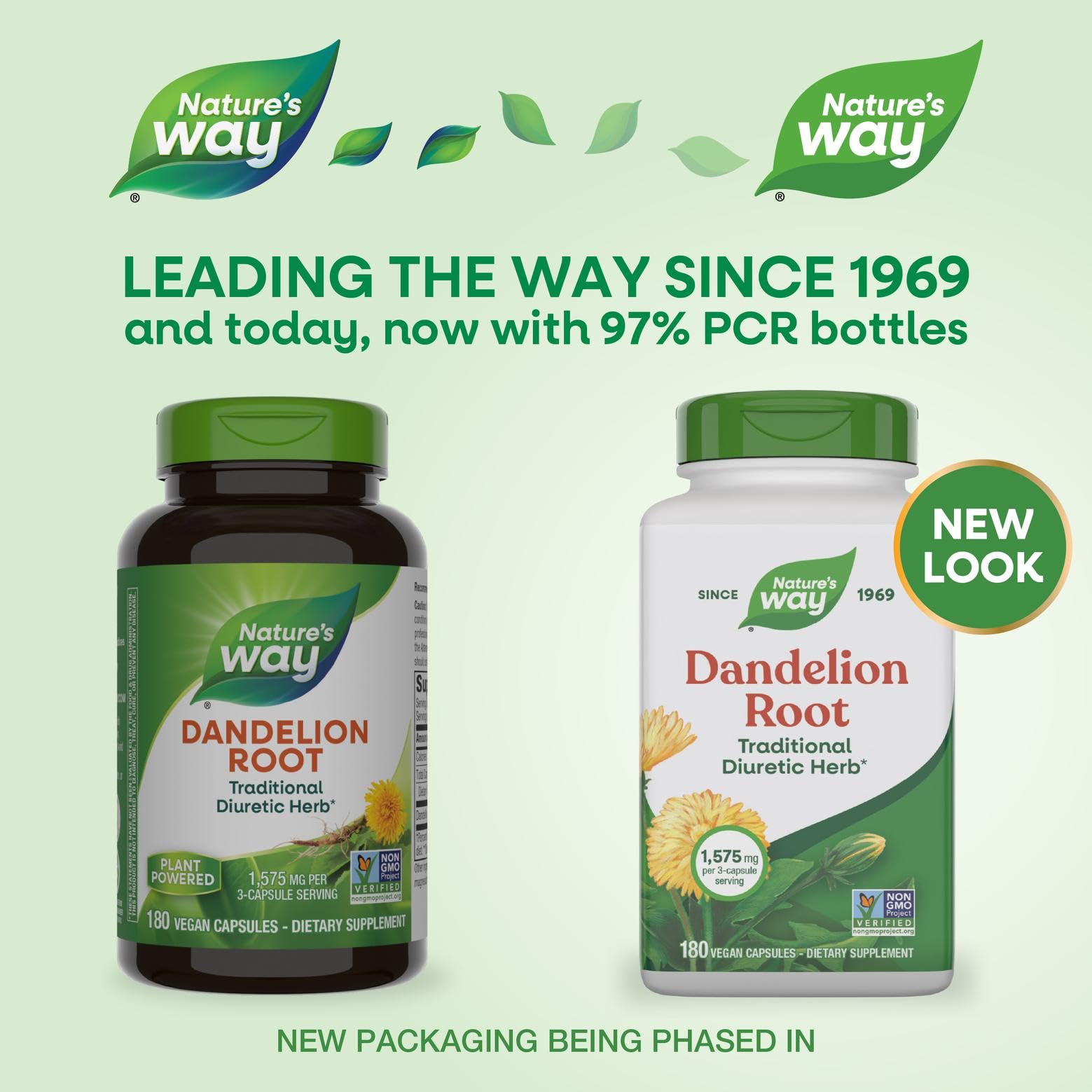 Nature's Way Dandelion Root capsules close-up highlighting vegan daily supplement