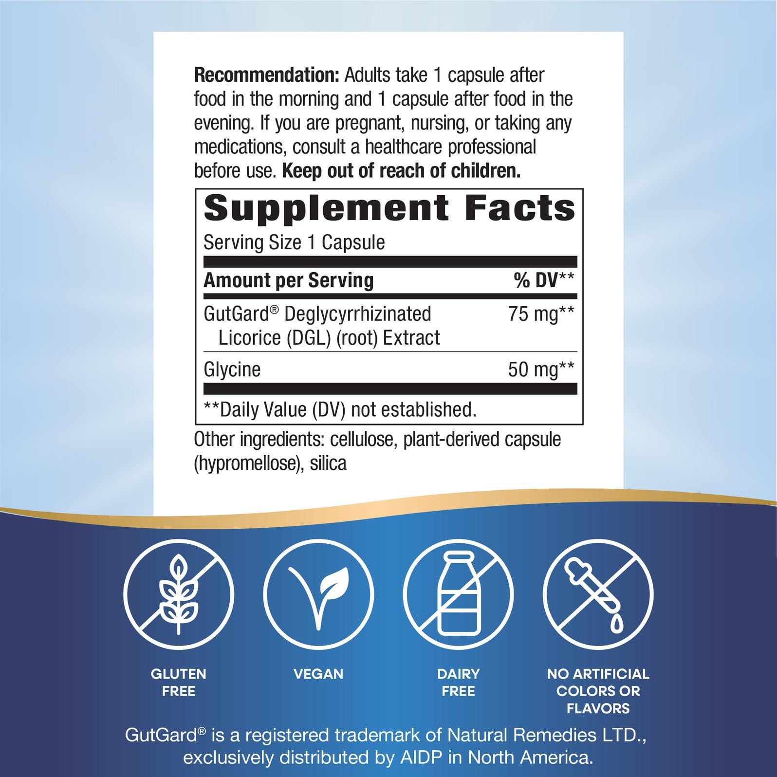 Nature's Way DGL Ultra vegan icon on packaging signals plant-based formula.