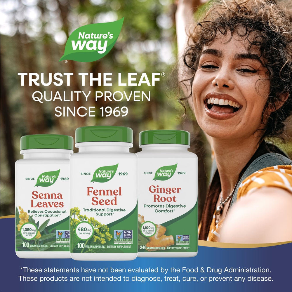 Nature's Way digestive support product family featuring fennel seed capsules.