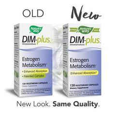 Nature's Way Dim-Plus label close-up highlighting DIM and ingredients