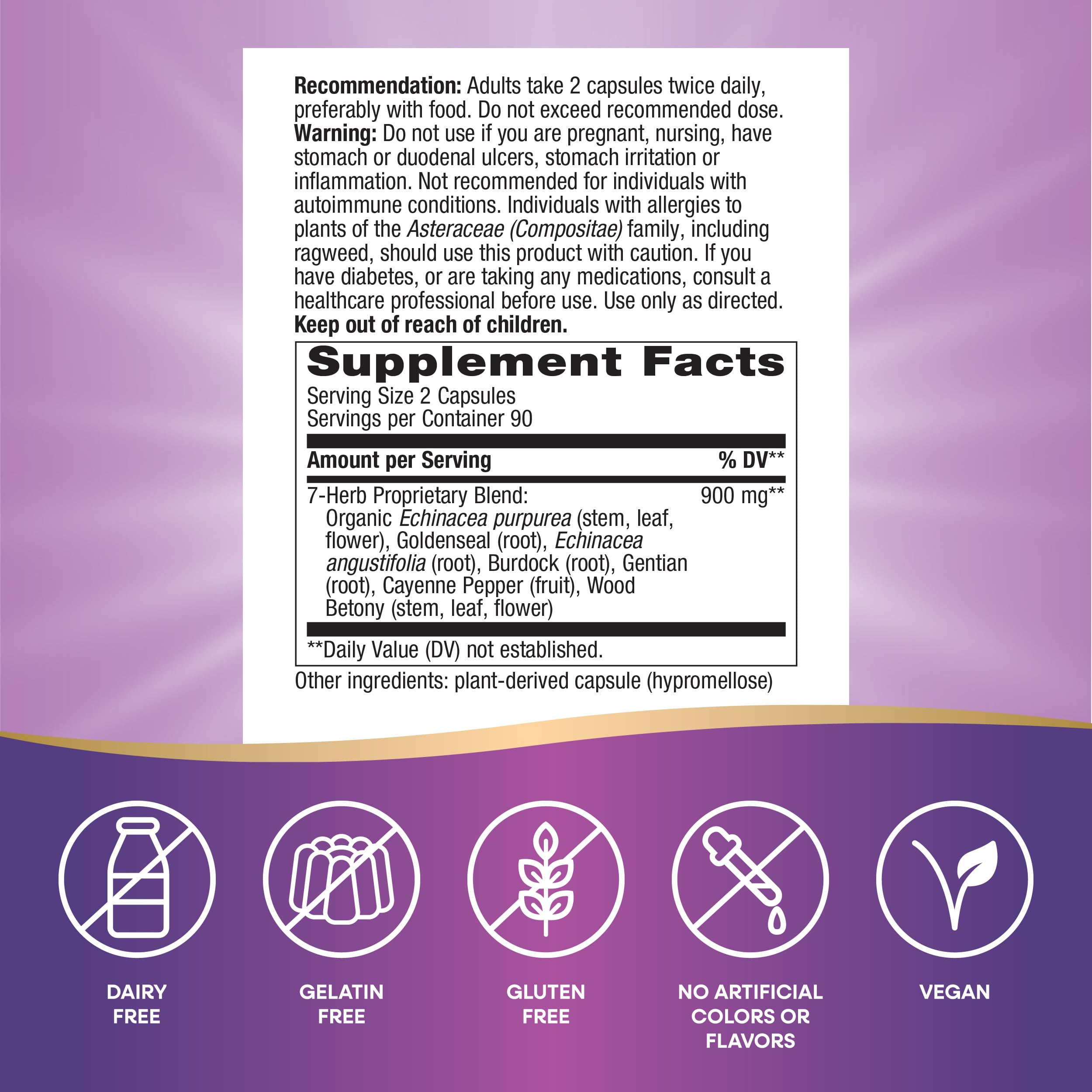 Nature's Way Echinacea Goldenseal seven-herb blend label highlights immune support