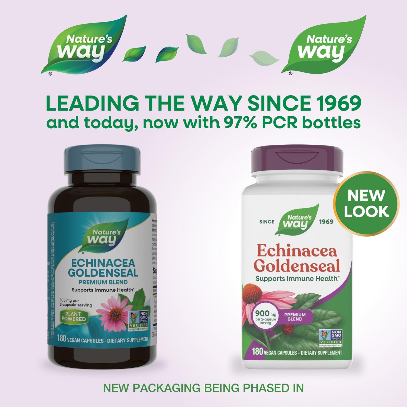 Nature's Way Echinacea Goldenseal label highlights 900 mg per serving