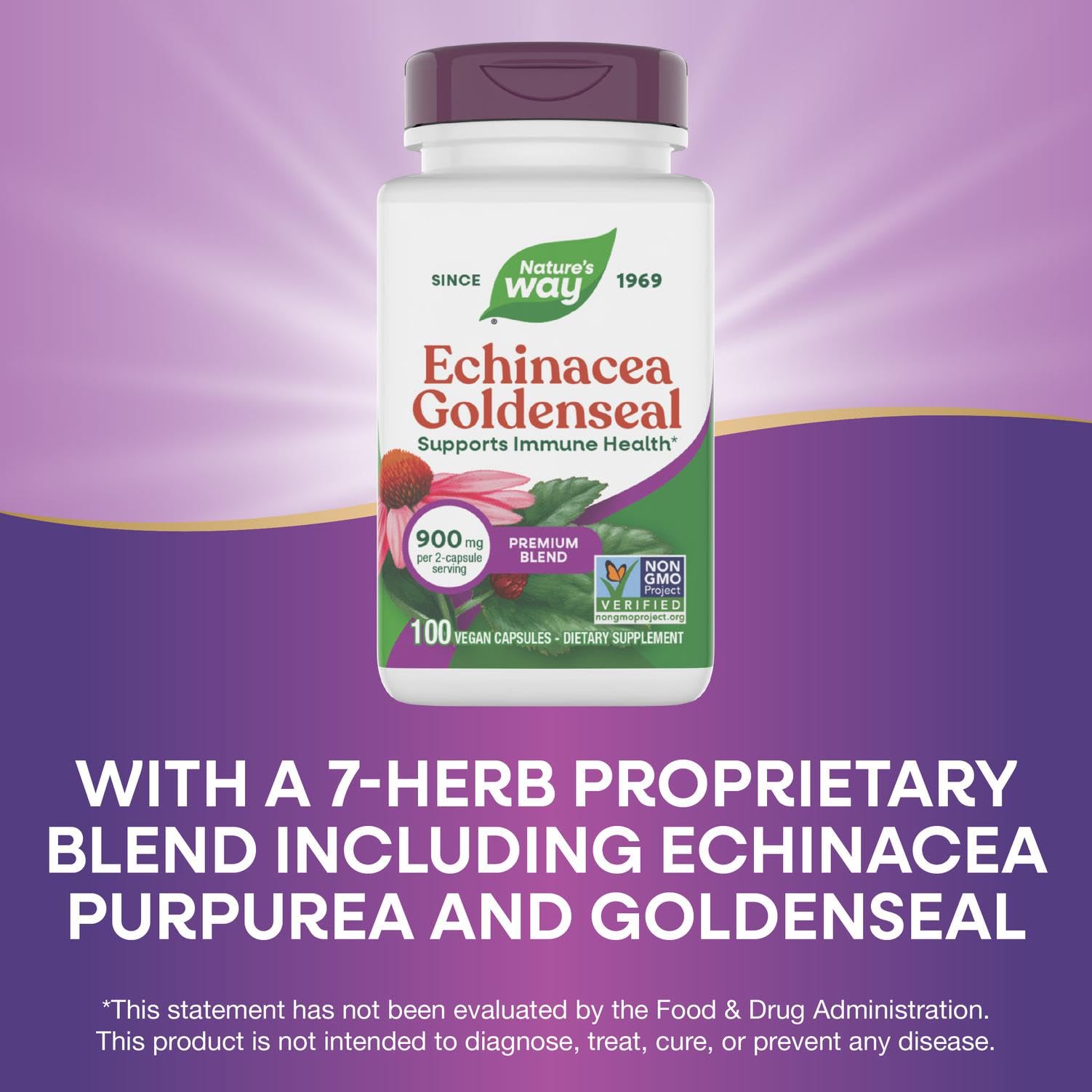 Nature's Way Echinacea Goldenseal vegan and gluten-free capsules for clean supplements.