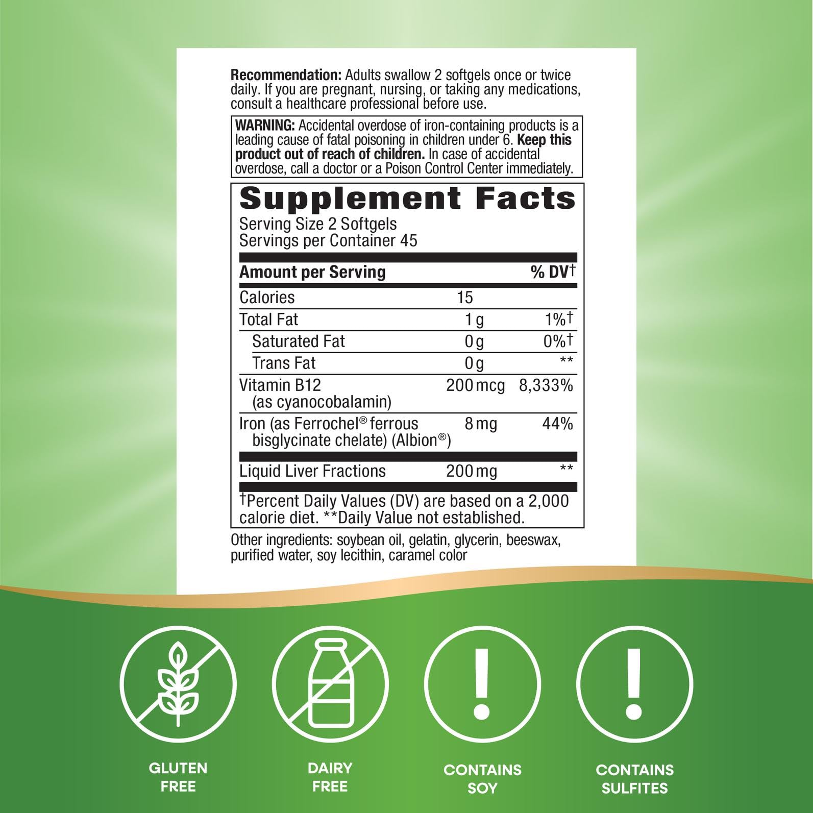Vitamin B12 cyanocobalamin detail included in Nature's Way Energizing Iron.