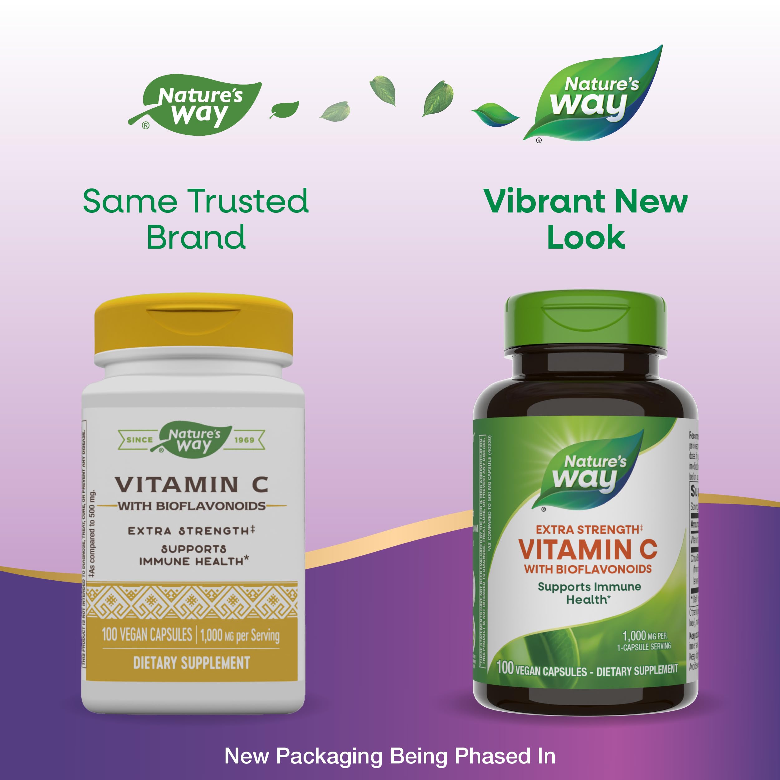 Nature's Way extra-strength Vitamin C label detail emphasizes 1 g per capsule