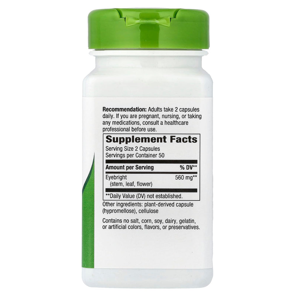 Nature's Way Eyebright label closeup emphasizing vegan, non-GMO ingredients.