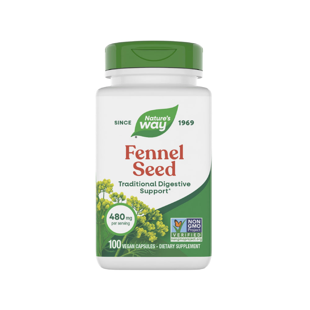 Nature's Way fennel seed capsules bottle offering traditional digestive support.