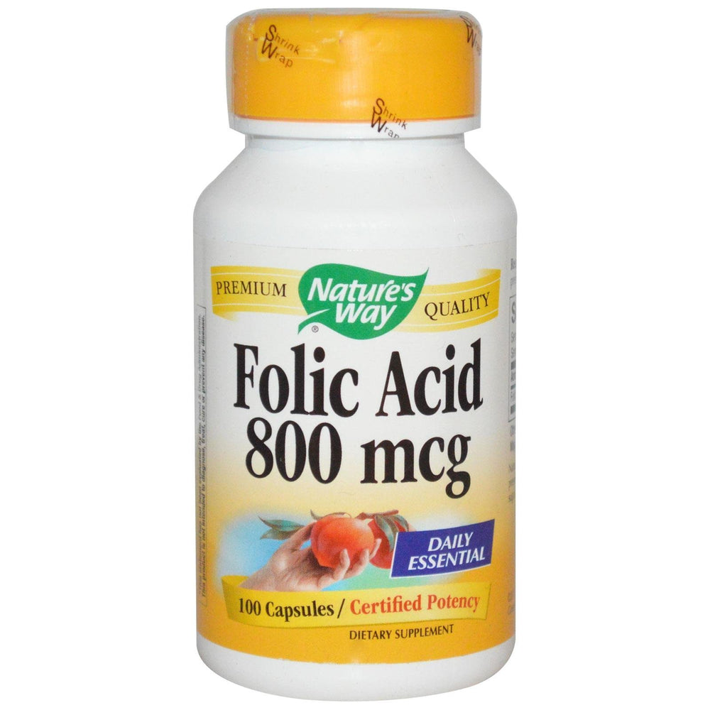 Nature's Way folic acid 800mcg bottle supports daily tissue growth and DNA synthesis