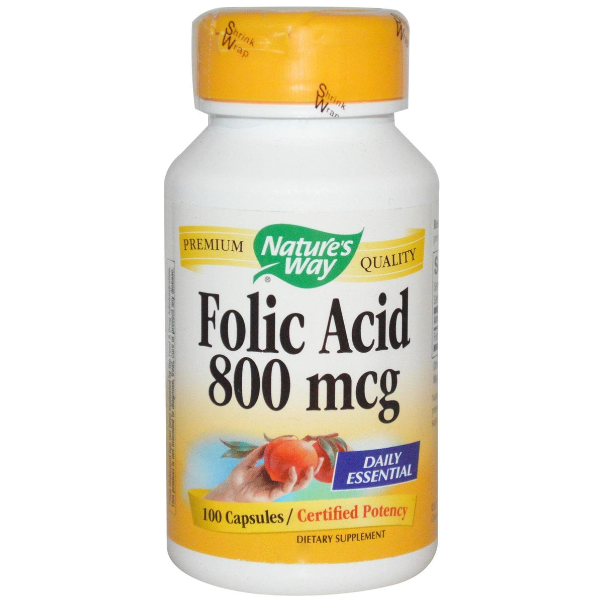 Nature's Way folic acid 800mcg bottle supports daily tissue growth and DNA synthesis