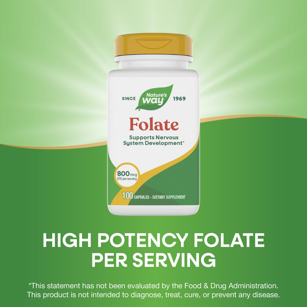 Nature's Way Folic Acid bottle on shelf signals trusted daily supplement