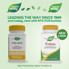 Nature's Way Folic Acid capsules close-up highlighting easy-to-swallow capsules
