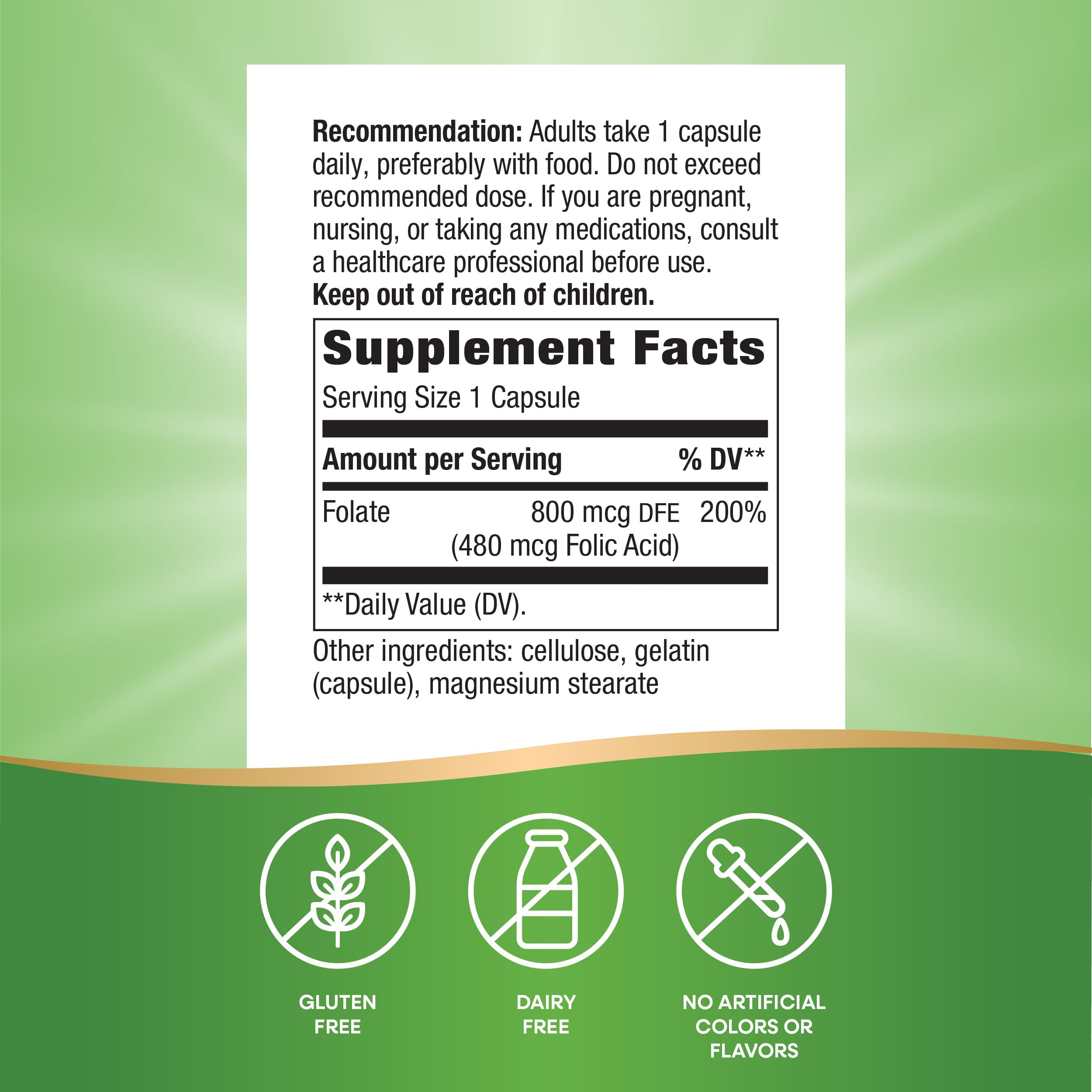 Nature's Way Folic Acid capsules in hand for convenient daily dosage