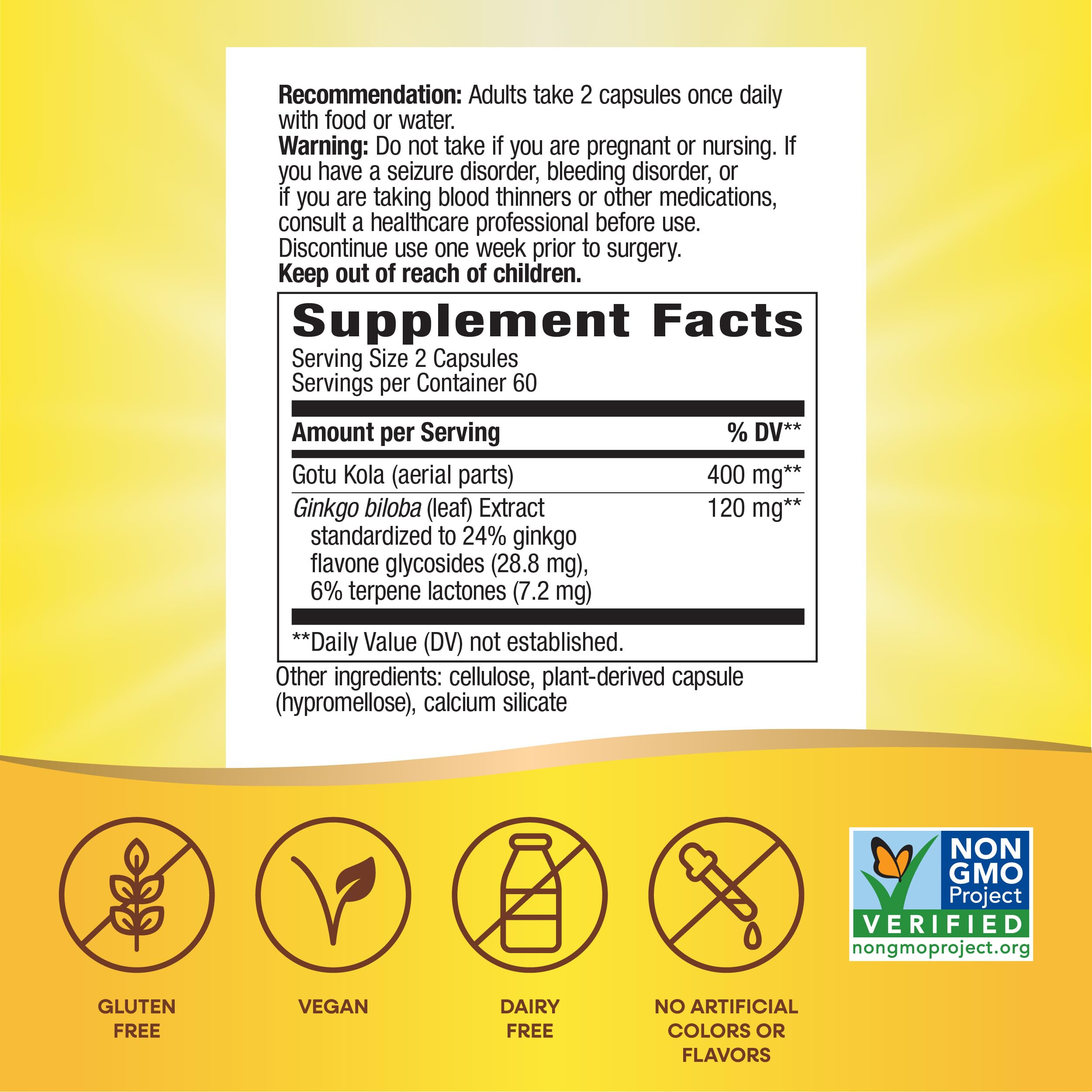 Nature's Way Ginkgo 6% terpene lactones panel indicates strong active profile.