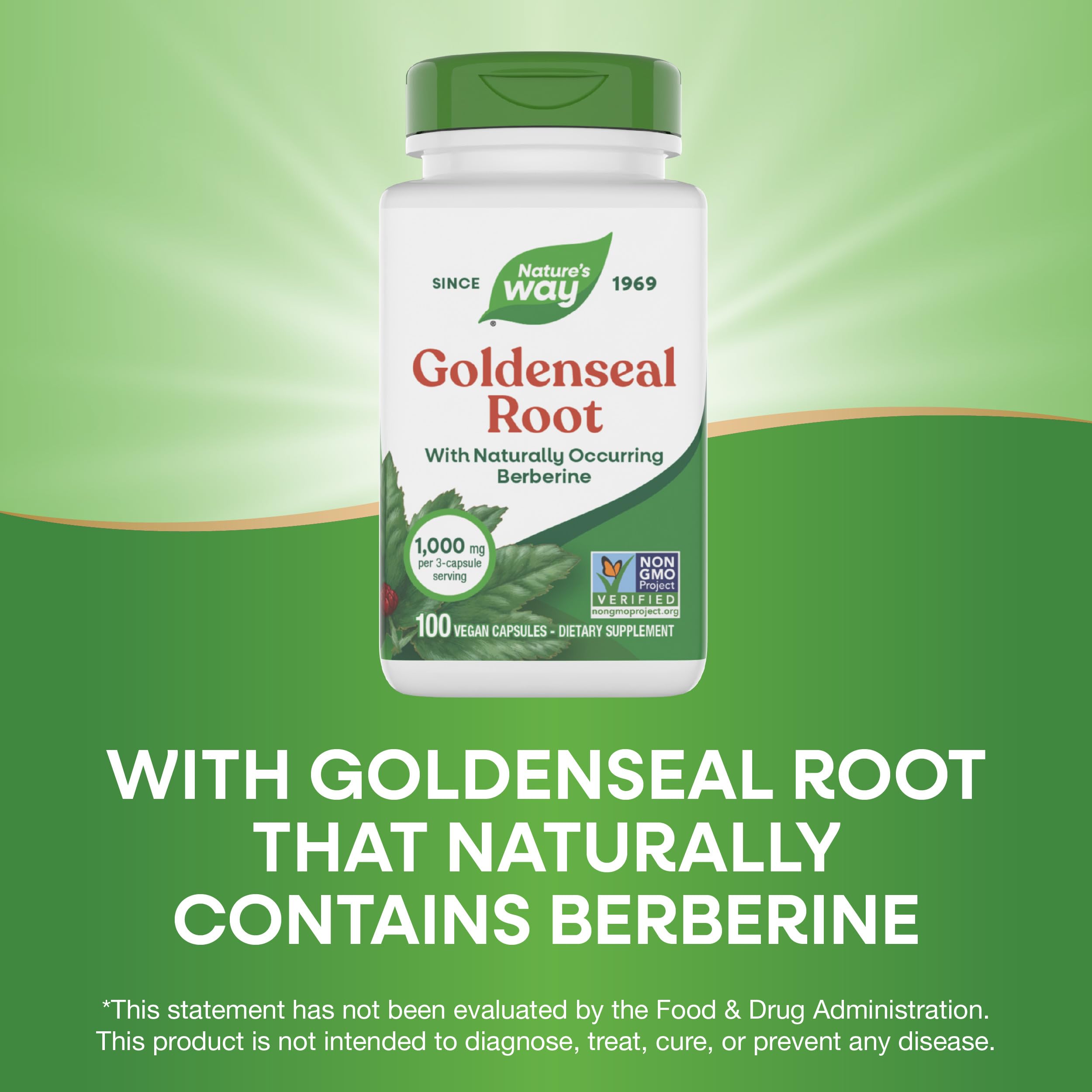 Close-up of Nature's Way Goldenseal Root capsules