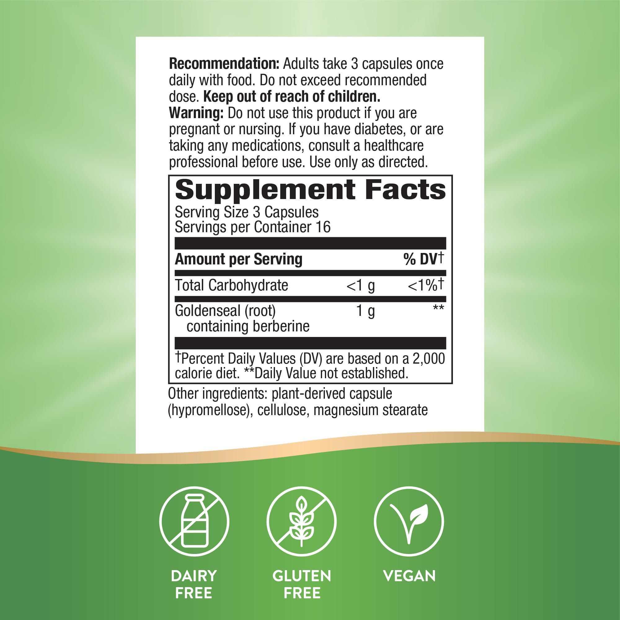 Non-GMO seal on Nature's Way Goldenseal Root packaging