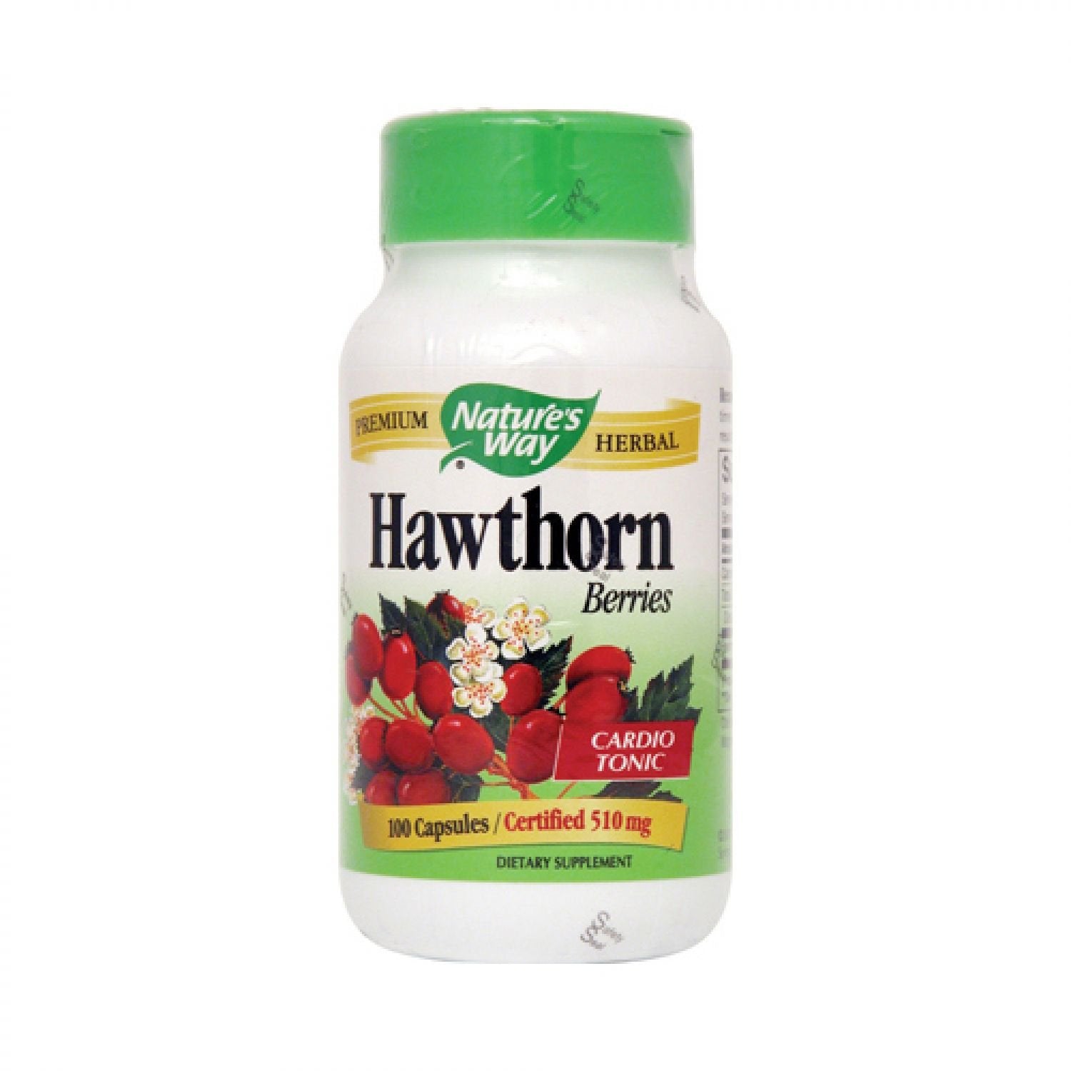 Nature's Way Hawthorn Berry capsules bottle for daily herbal supplement use
