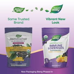 Nature's Way Sambucus honey lemon flavor label highlights taste.