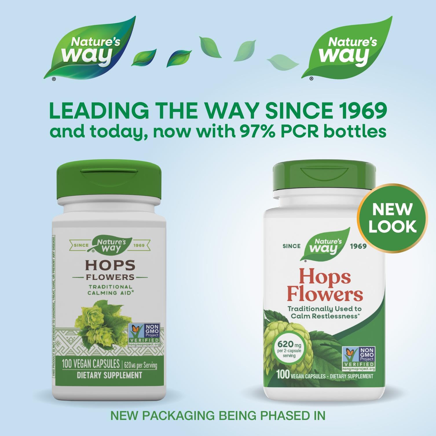 Nature's Way Hops Flowers capsules arranged for daily calm support