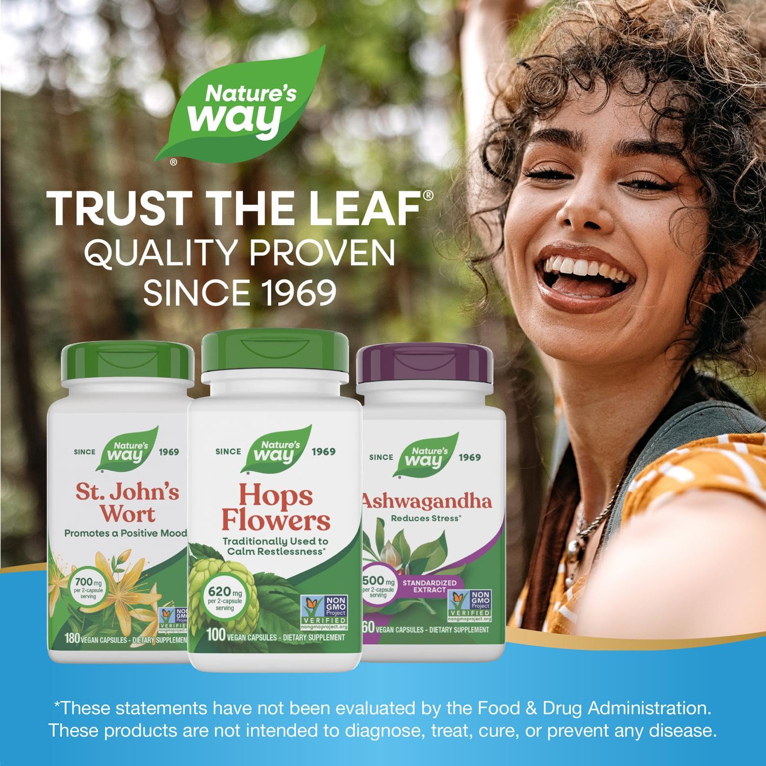 Nature's Way Hops Flowers vegan and gluten-free symbols on the label