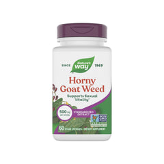 Nature's Way Horny Goat Weed Premium Extract bottle—vegan, non-GMO capsules for vitality support