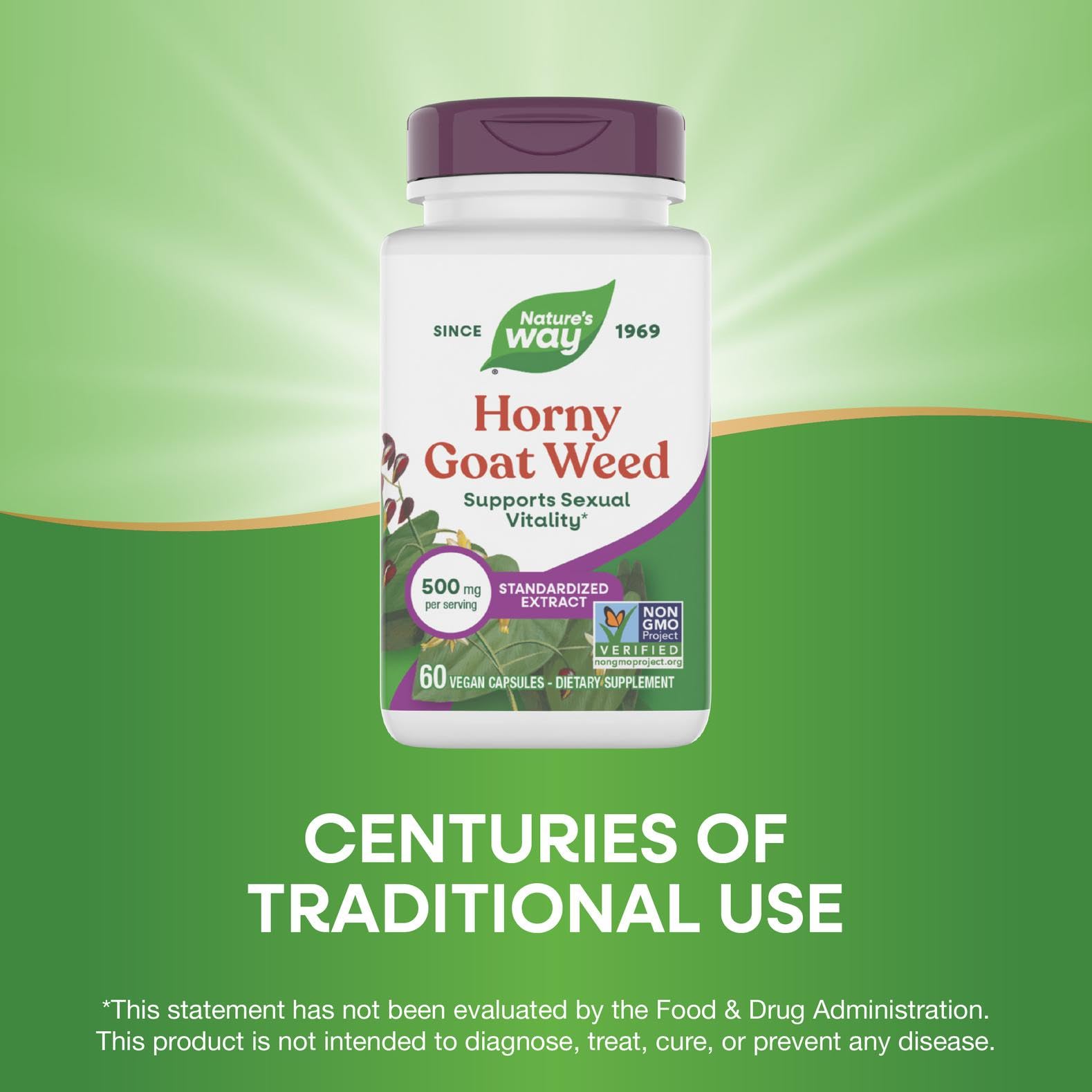Supplement facts panel for Nature's Way Horny Goat Weed Premium Extract