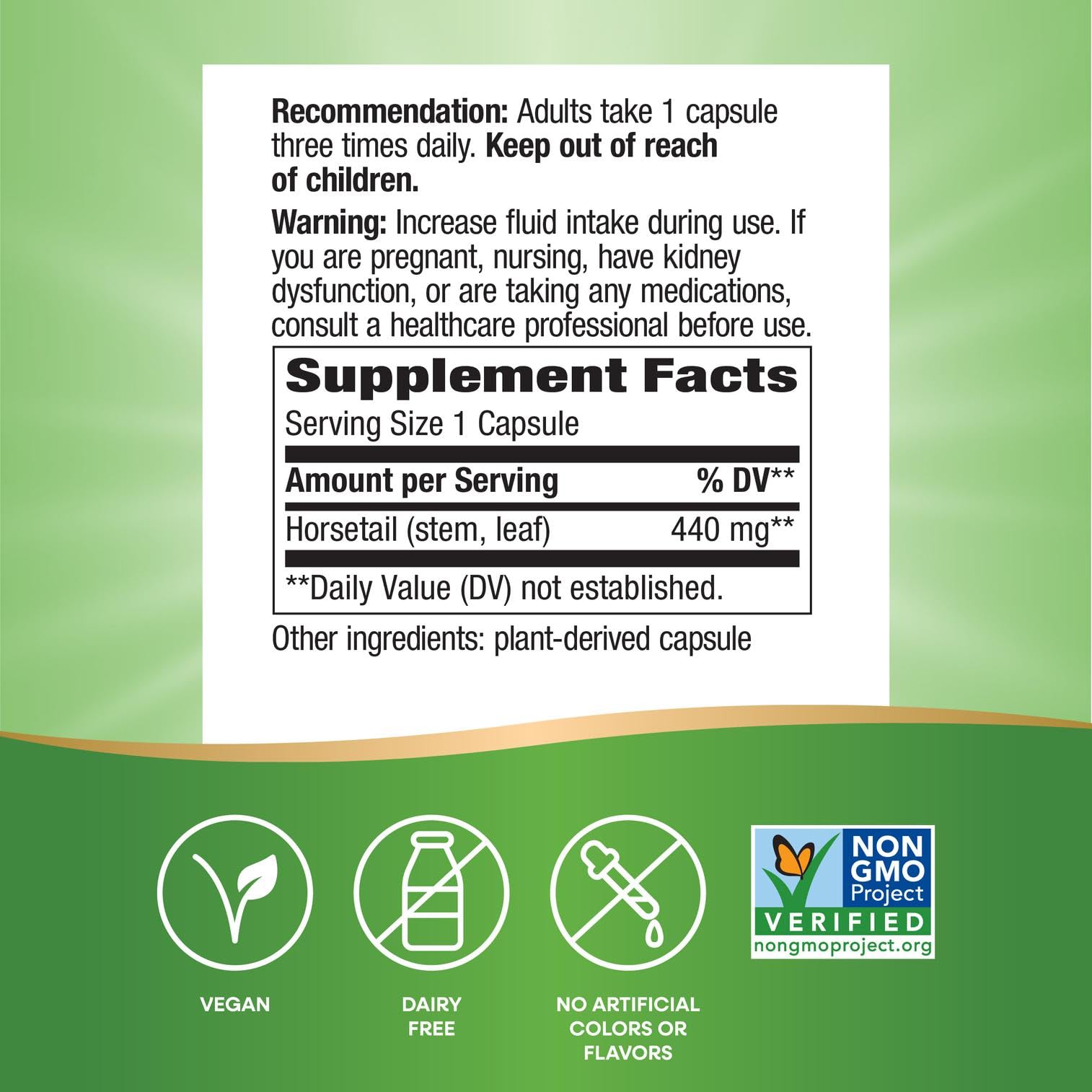 Nature's Way Horsetail Grass bottle in natural light suggests simple daily routines.