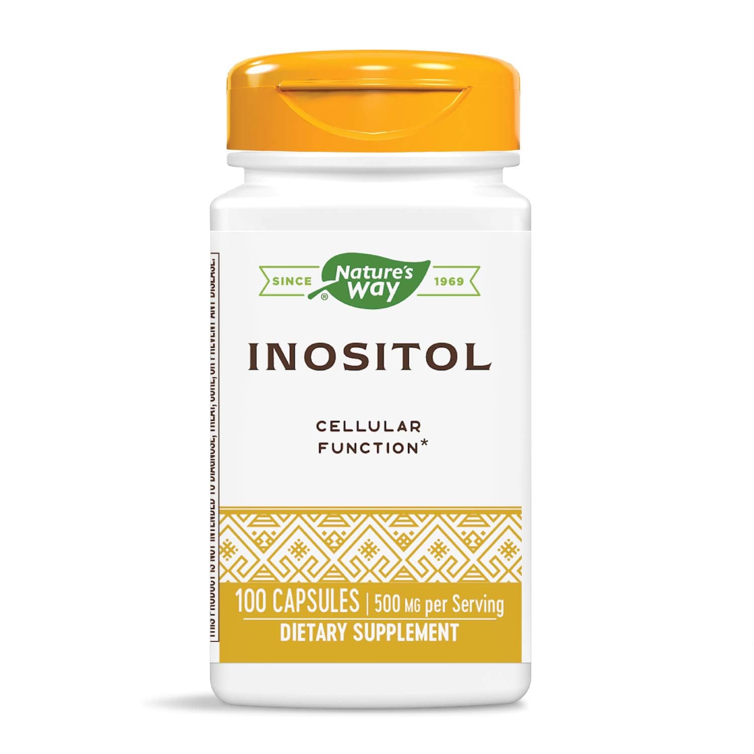 Nature's Way Inositol bottle with capsules supports cellular membrane nutrient transfer.