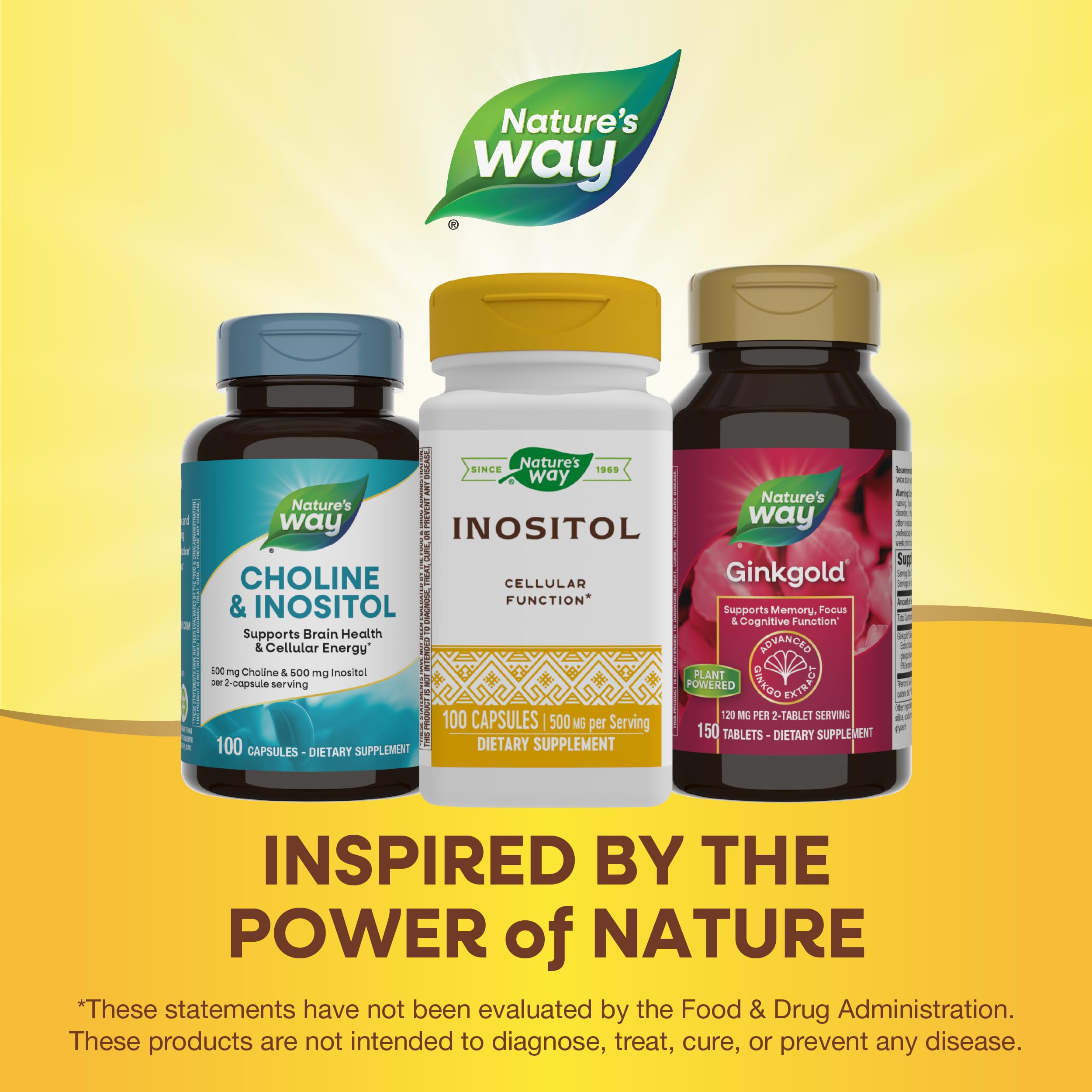 Nature's Way Inositol capsules on shelf show 100 capsules.