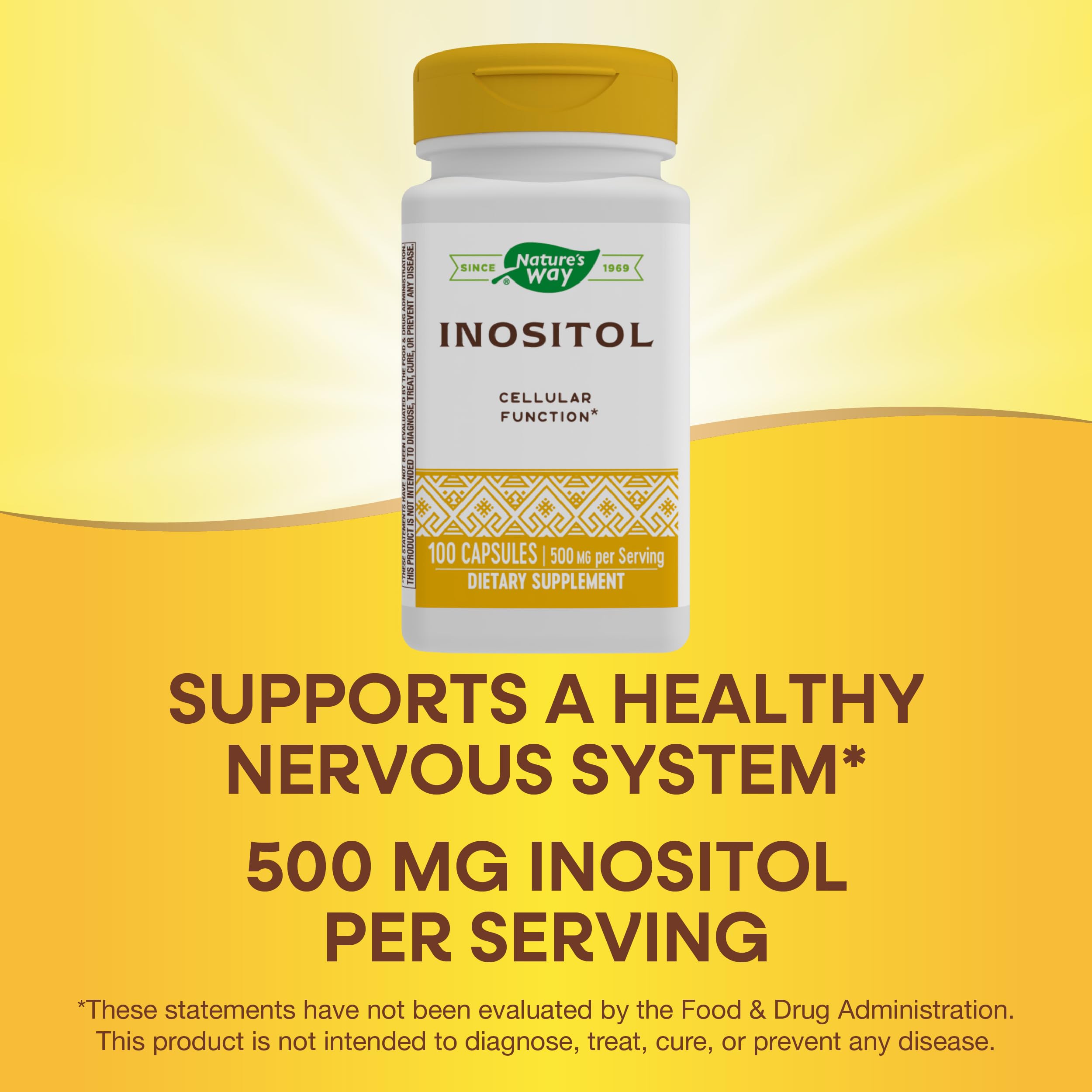 Nature's Way Inositol gluten-free label appeals to sensitive diets.
