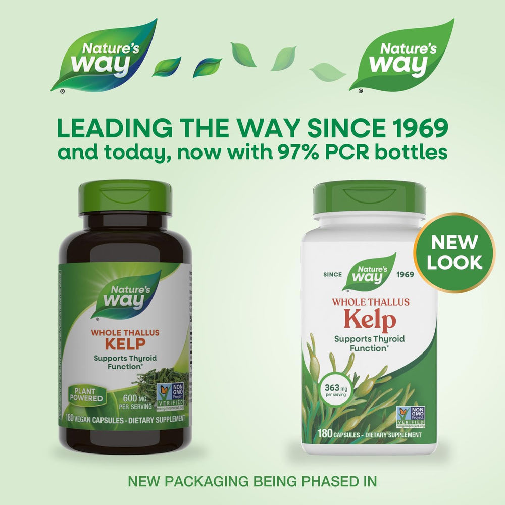 Nature's Way Kelp provides a natural iodine source in vegan, gluten-free capsules