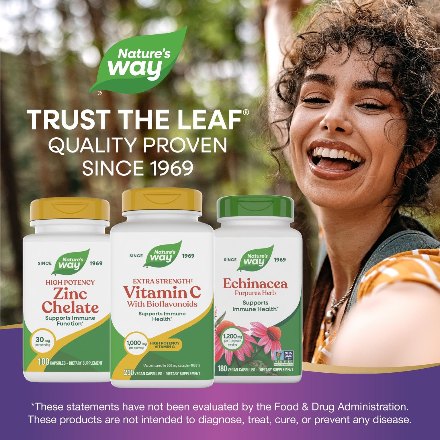 Nutrition facts panel detail on Nature's Way Vitamin C bottle for collagen support.