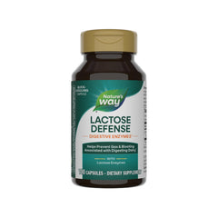 Nature's Way Lactose Defense bottle and capsules aids dairy digestion.