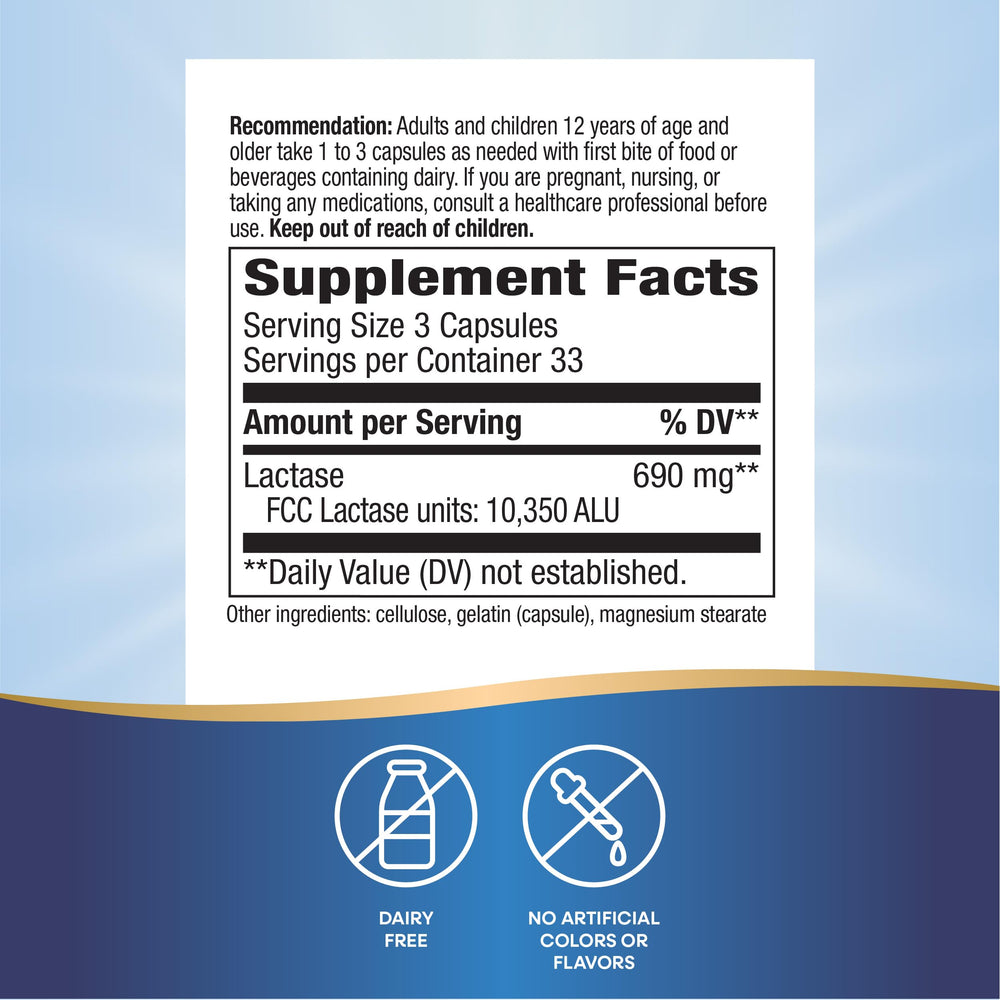 Nature's Way Lactose Defense serving size shows 3 capsules.