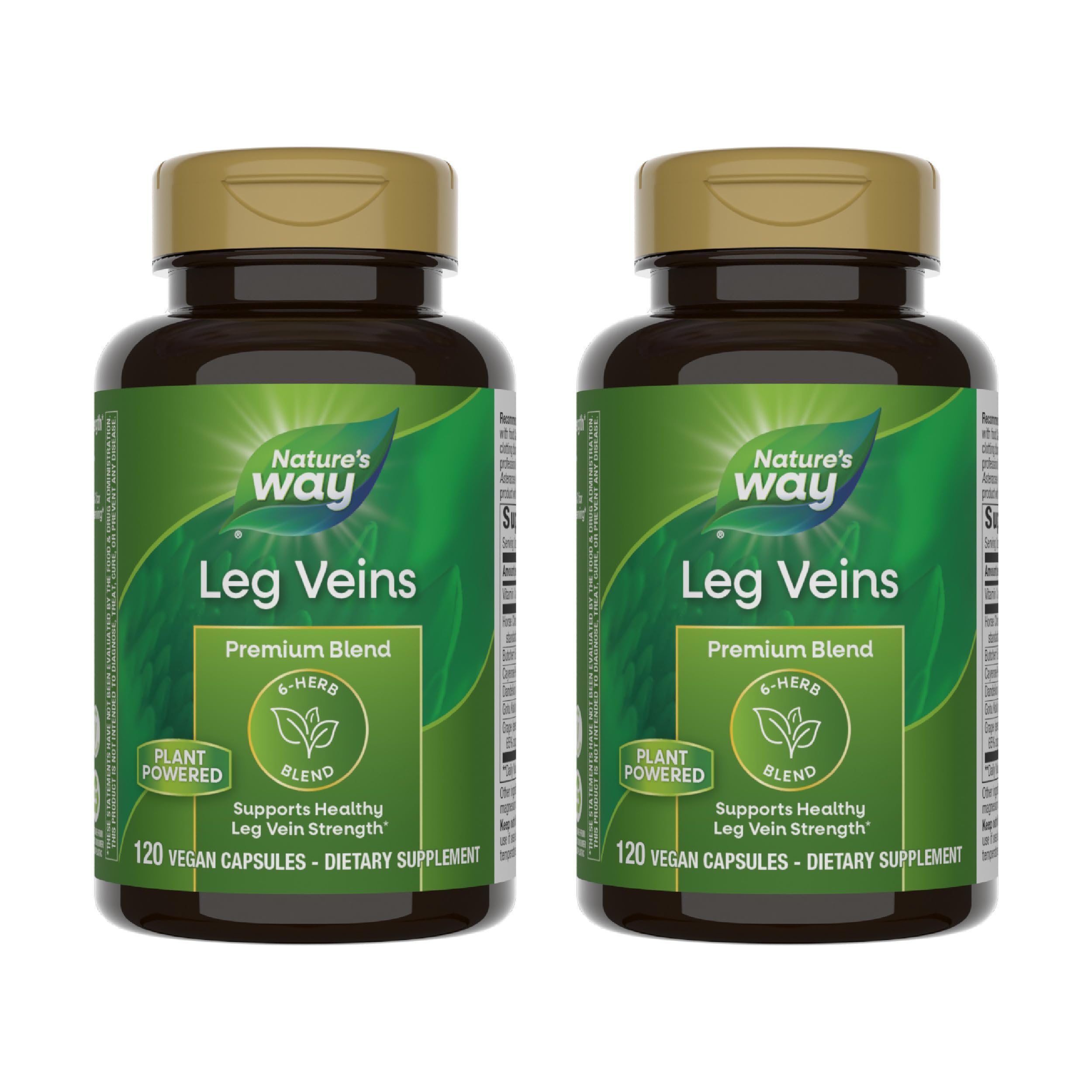 Nature's Way Leg Veins bottle front, vegan capsules for leg health support