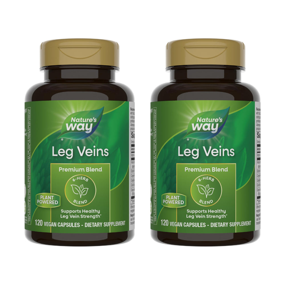 Nature's Way Leg Veins bottle front, vegan capsules for leg health support
