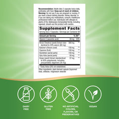 Nature's Way Leg Veins ingredients layout highlights horse chestnut and botanicals that may support circulation.