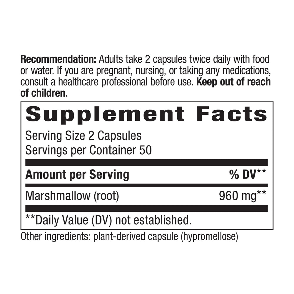 Nature's Way Marshmallow Root capsules close-up highlighting plant-based daily wellness