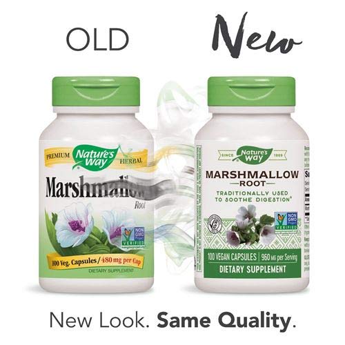 Nature's Way Marshmallow Root label close-up with mg per serving details.